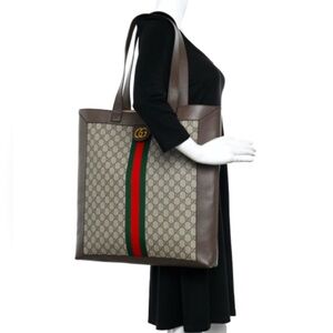 Gucci Beige and Brown Tote with Iconic Stripes